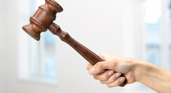 Someones hand holding wooden law gavel web